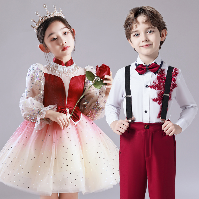 儿童大合唱演出服小学生诗歌朗诵比赛校庆女童礼服表演服装蓬蓬裙 - 图0