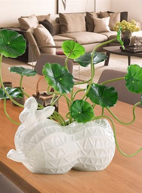花生荷叶花瓶摆件客厅装饰品电视柜酒柜工艺品陶瓷结婚礼物办公室