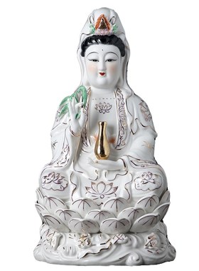 陶瓷南海观音佛像家用观世音菩萨玉瓷浮雕有求必应精品摆件