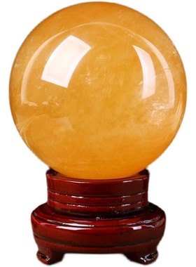 天然黄色水晶球摆件方解石化解镇宅客厅装饰品厨房西北角原石打磨
