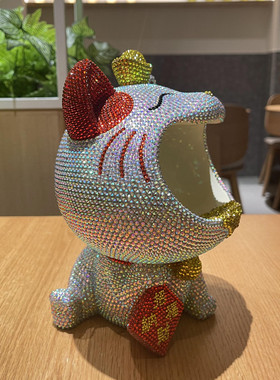 DIY粘钻招财猫收纳盒储物箱摆件托盘客厅家居玄关装饰品生日礼物