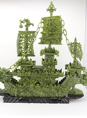 玉石玉雕龙船一帆风顺摆件家居装饰品电视柜客厅办公室工艺品礼品