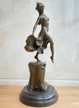 铜雕塑艺术品少女英姿树桩上的舞蹈人物工艺品创意摆件家居饰品