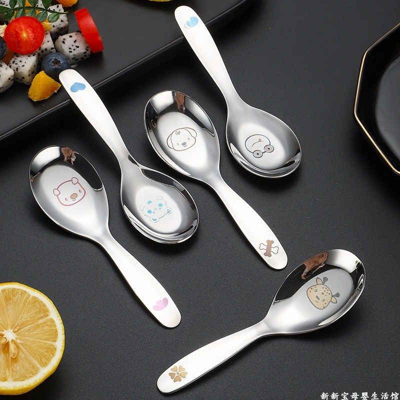 316L不锈钢短柄儿童勺子叉子婴儿家用吃饭汤勺宝宝彩雕动物短把叉,淘宝优惠券,粉丝福利购,淘宝优惠卷