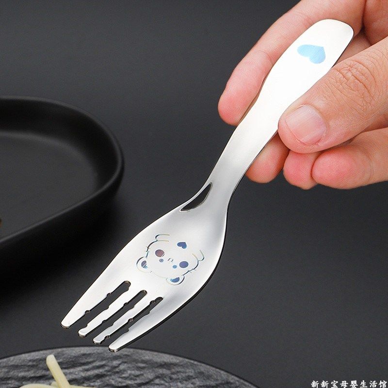 316L不锈钢短柄儿童勺子叉子婴儿家用吃饭汤勺宝宝彩雕动物短把叉,淘宝优惠券,粉丝福利购,淘宝优惠卷