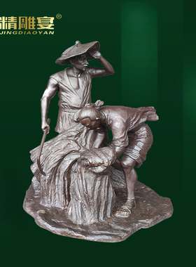 农耕文化民俗小品收割小麦水稻生态园林风景区玻璃纤维人物雕塑摆