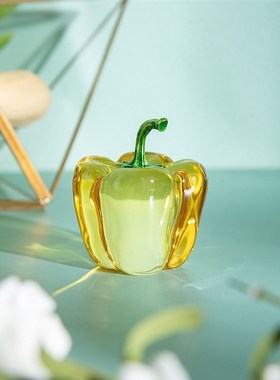 红黄绿色水晶青椒摆件辣椒家居客厅办公室新居桌面植物创意装饰品