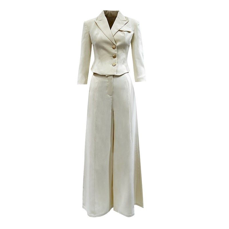 西装女职业款两件套修身时尚显瘦气质百搭浅色春夏款小西服阔腿裤,淘宝优惠券,粉丝福利购,淘宝优惠卷