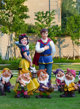 创意户外玻璃钢雕塑幼儿园卡通白雪公主和七个小矮人园林景观摆件