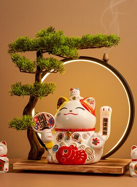 招财猫摆件自动招手店铺前台收银台高档装饰品开业礼物大号发财猫