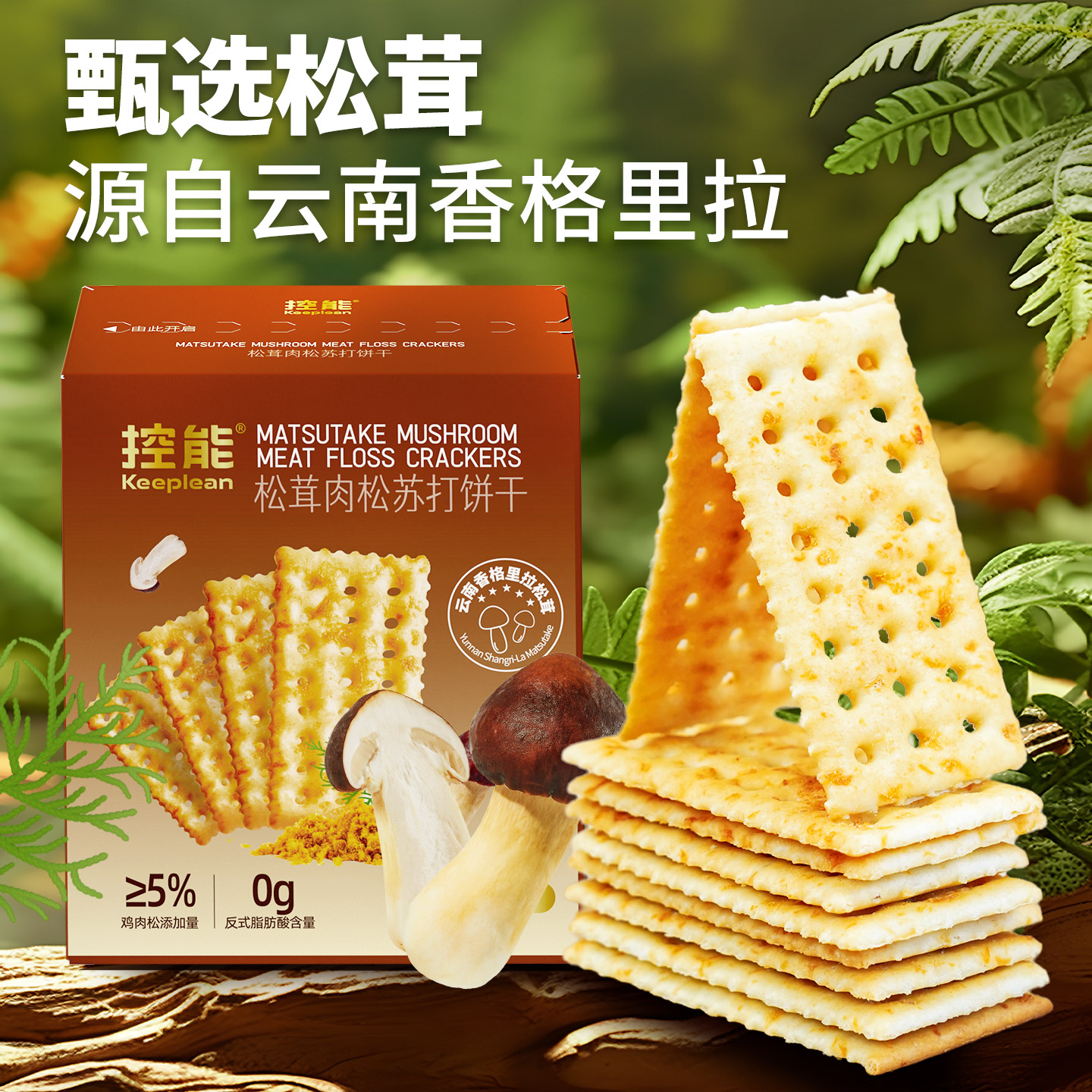 控能松茸肉松苏打饼干咸味0添蔗糖饱腹非油炸代餐健康口袋零食
