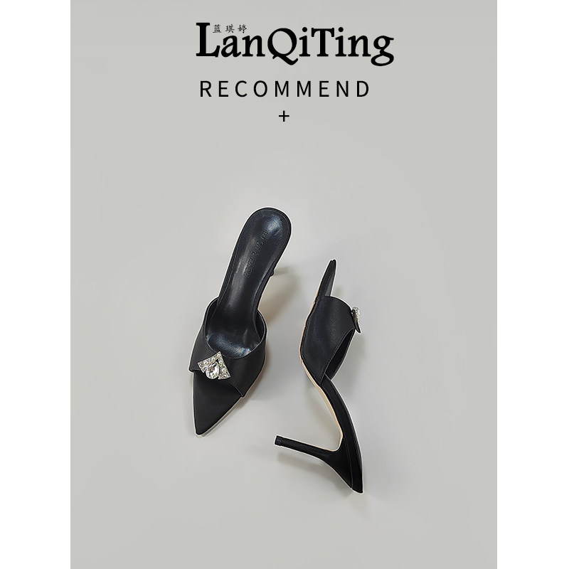 高跟鞋女2023夏季新款凉拖鞋外穿细跟水钻尖头羊皮仙女风露趾凉鞋,淘宝优惠券,粉丝福利购,淘宝优惠卷