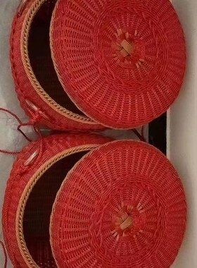 喜庆箩筐大号结婚嫁妆订婚满月进新房拜神筐簸箕编制品喜箩一对