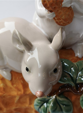 石湾陶瓷b公仔工艺品十二生肖招财花生老鼠吉祥物家居摆件果实累