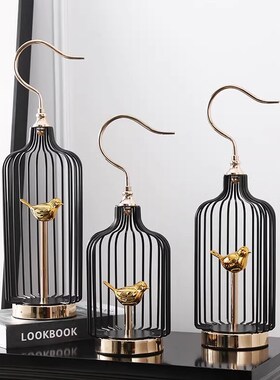 铁艺装饰鸟笼新中式橱窗摆件黑色摄影道具大号桌面客厅家居装饰品