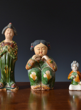 古玩陶瓷艺术装饰收藏洛阳仿古唐三彩仕女人物陶俑像仿老出土做旧