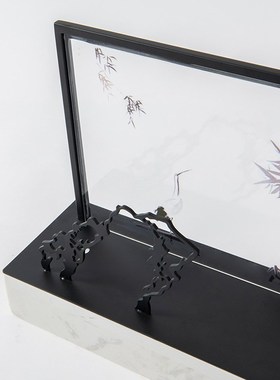 新中式禅意金属亚克力软装饰品酒店过道进门厅玄关柜圆形屏风摆件