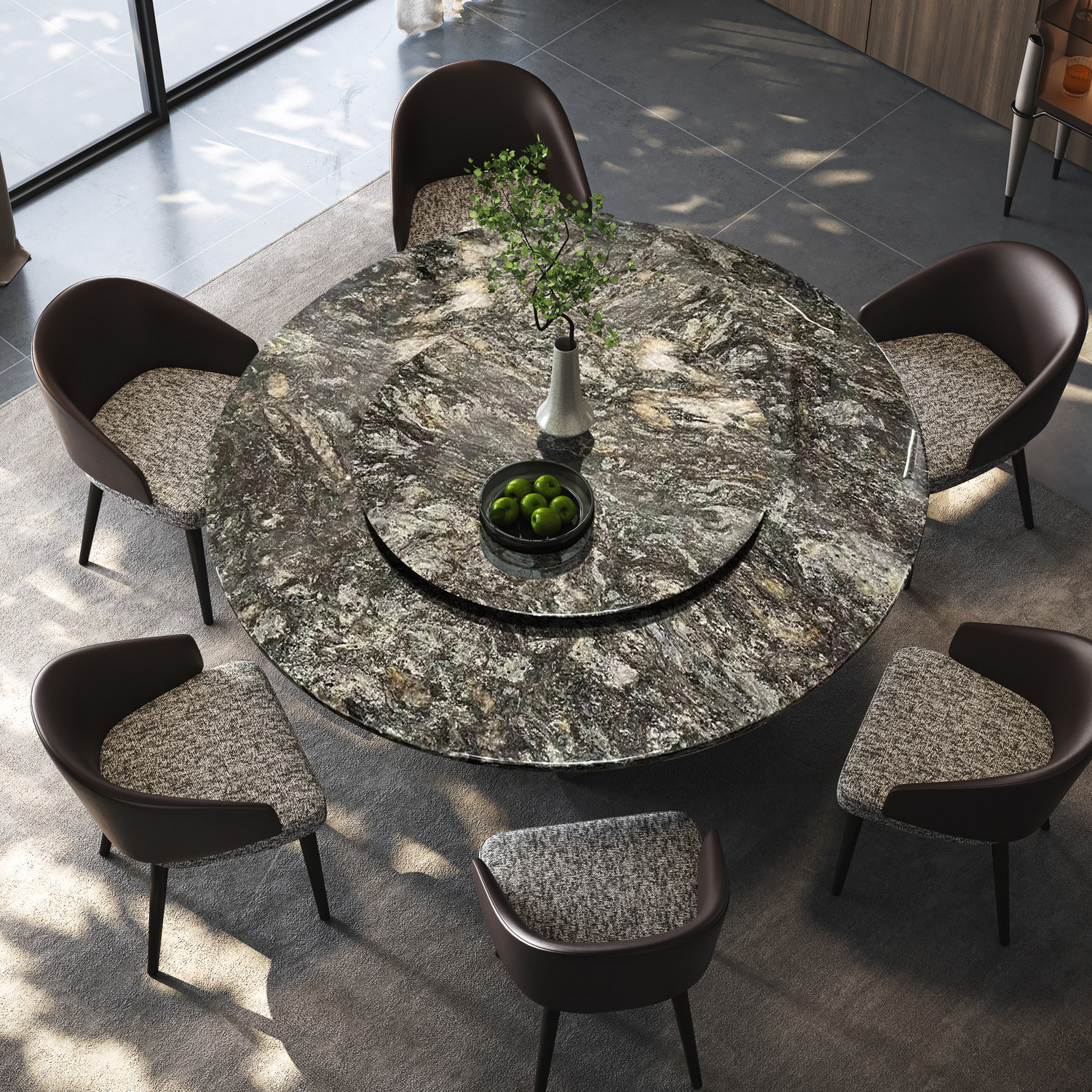 铂金钻奢石餐桌圆形大理石现代简约轻奢别墅家用吃饭桌带转盘圆桌,淘宝优惠券,粉丝福利购,淘宝优惠卷