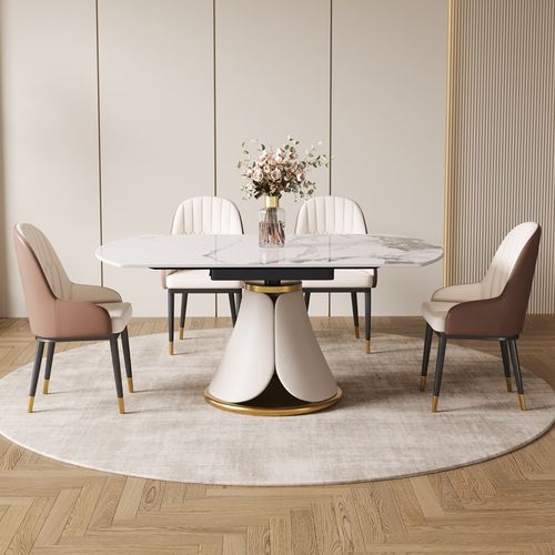 奶油风旋转岩板餐桌椅伸缩折叠圆形饭桌现代简约小户型极简圆桌 - 图2