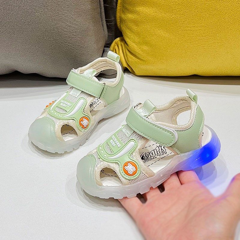 儿童凉鞋男童2024新款夏季宝宝学步鞋软底女童包头沙滩鞋亮灯凉鞋,淘宝优惠券,粉丝福利购,淘宝优惠卷