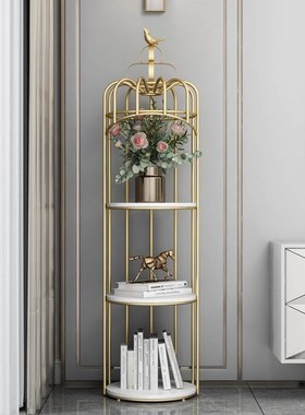北欧铁艺鸟笼家用置物架客厅收纳架金色轻奢多层架子书架落地摆件