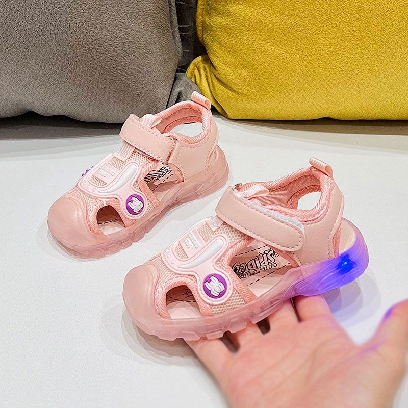 儿童凉鞋男童2024新款夏季宝宝学步鞋软底女童包头沙滩鞋亮灯凉鞋,淘宝优惠券,粉丝福利购,淘宝优惠卷