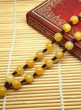 天然黄玉项链手工玉珠挂绳男女款高档长款毛衣链吊坠项坠挂链配件