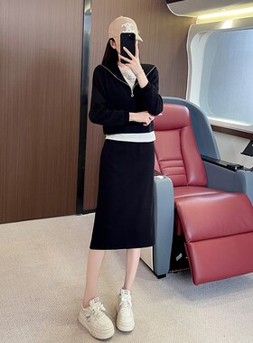 韩系休闲运动套装裙女春季学院风假两件卫衣半身裙减龄穿搭两件套