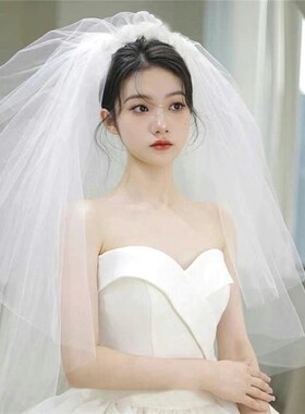 新娘头纱主婚纱网红纱领证求婚蓬蓬纱多层写真拍照道具超仙中长款