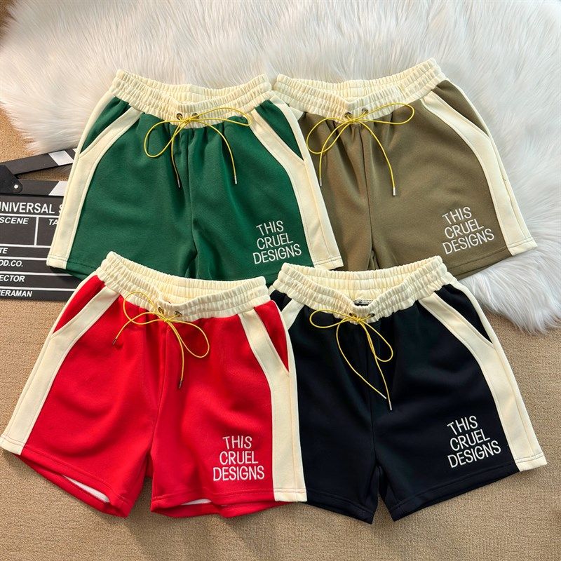 国潮设计拼色刺绣字母夏季质感篮球运动短裤男宽松四分裤舒适透气,淘宝优惠券,粉丝福利购,淘宝优惠卷