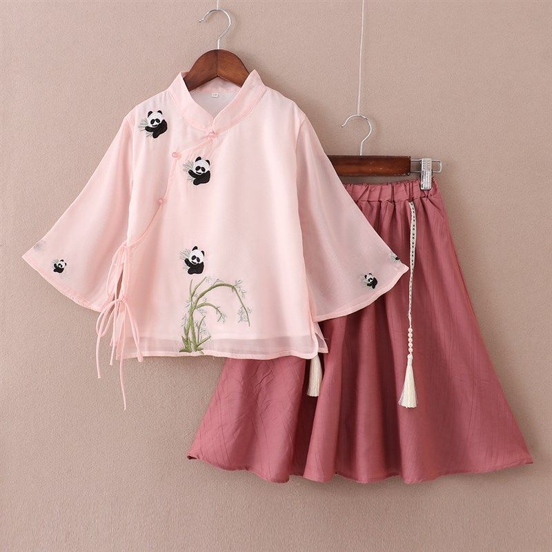 女童汉服儿童古装套裙2024夏款中国风童装短袖雪纺套裙小女孩汉服,淘宝优惠券,粉丝福利购,淘宝优惠卷