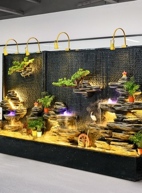 天越水幕墙流水屏j风隔断酒店公司玄关假山喷泉风水轮摆件庭院装