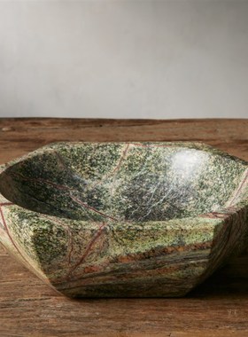 雨林绿大理石材组合花器烛台装饰精致摆件天然石材趣味造型定制意