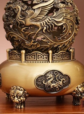 黄铜九转乾坤鼎时来运转摆件店铺开业工艺礼品龙凤戏珠办公室装饰