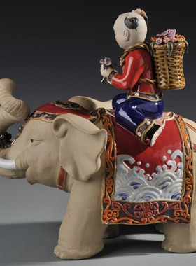 包邮石湾陶瓷工艺品招财摆件 家居饰品进宝艺术摆设 花开富贵