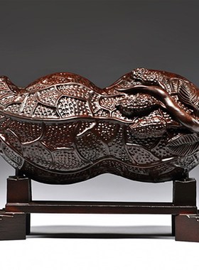 黑檀木雕生意兴隆摆件实木花生如意家居客厅装饰品摆设红木工艺品