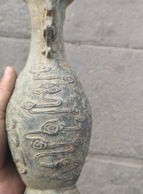 仿古出土纯铜观音菩萨花瓶宝瓶松子观P音铜摆件家居装饰