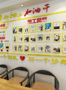 公司企业办公室墙面装饰贴画纸员工风采相片墙布置S3d立体励志墙
