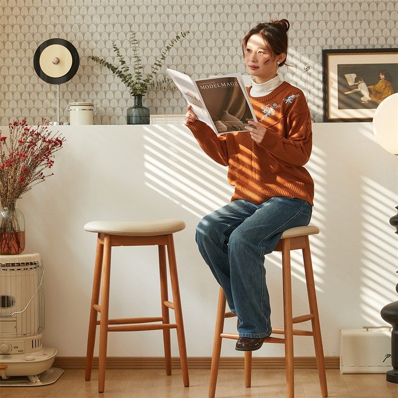 壹诺木屋豌豆吧台凳客厅岛台高脚凳复古阳台家用高脚椅子,淘宝优惠券,粉丝福利购,淘宝优惠卷