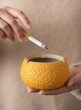 仟瓷坊橘子大吉大利烟灰缸防风防飞灰茶桌办公室烟缸