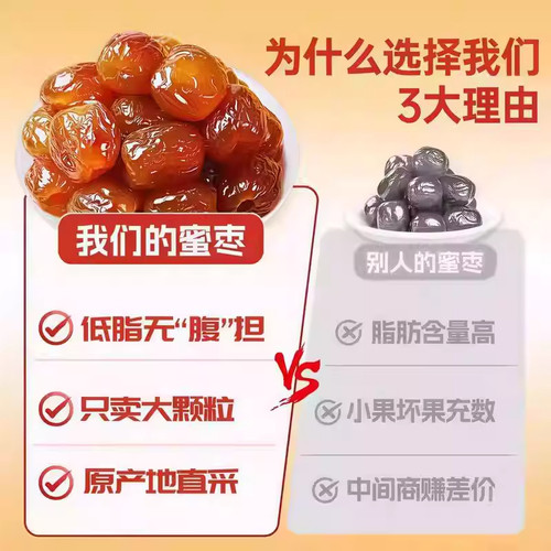 央妈推荐金丝蜜枣500g无核干蜜枣煮粥端午包粽子散装批发蜜饯零食 - 图1