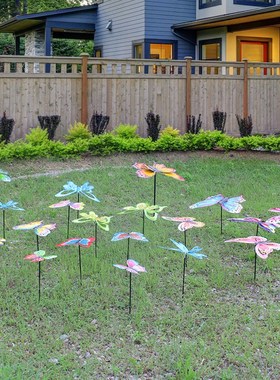创意铁艺彩色蝴蝶插挂件花园装饰品别墅庭院阳台摆件户外园林小品