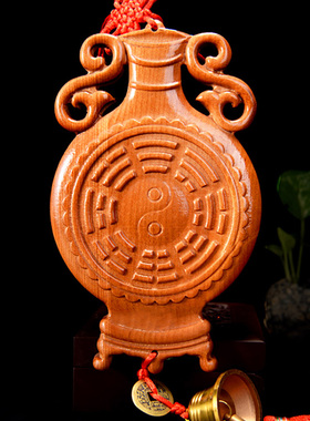 桃木平安瓶摆件桃木镜八卦镜挂件化门对冲卫生间卧室厨房家居挂件