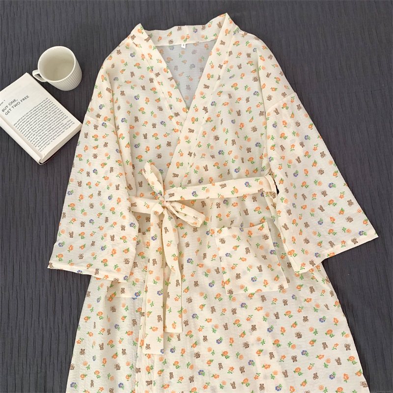 春秋长袖睡袍女士日式甜美可爱棉纱睡裙长款浴袍性感宽松家居服夏,淘宝优惠券,粉丝福利购,淘宝优惠卷