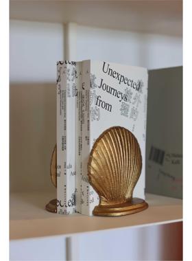 嘻物所 覆古古铜色贝壳书挡摆件客厅书房桌面装饰品铸铁书立架扇