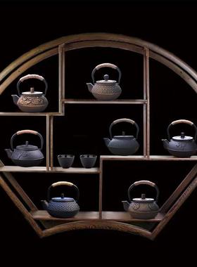 样板间茶馆博古架茶具软装饰品新中式创意小茶壶铸铁壶茶室摆件