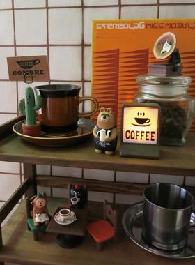 吃茶店复古微缩摆件 手工合成树脂三毛猫主题日式风格