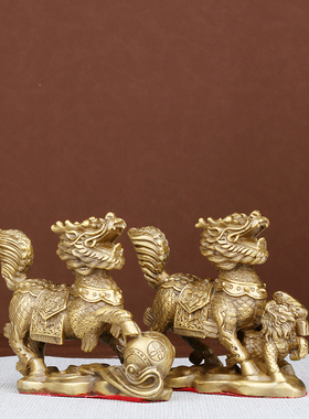 纯铜麒麟摆件一对招才客厅卧室求仔送仔麒麟装饰品工艺品礼品