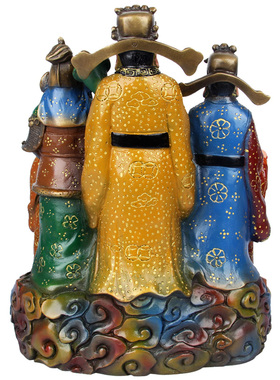 朴器 手工彩绘铜聚宝盆款铜五路财神摆件