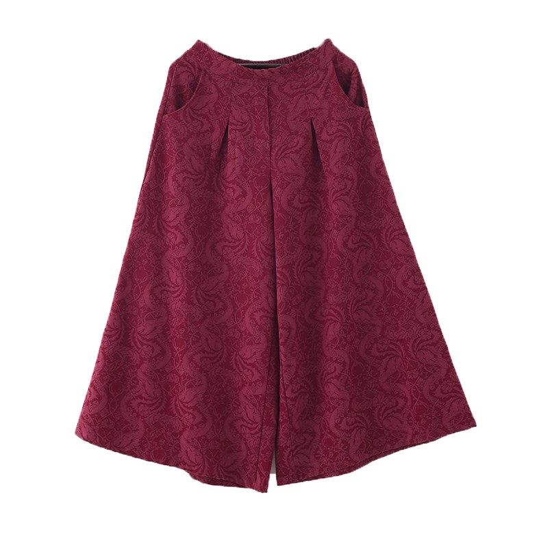 新款2023秋季文艺复古提花加厚棉麻款纯色女式阔腿裤百搭长裤子,淘宝优惠券,粉丝福利购,淘宝优惠卷